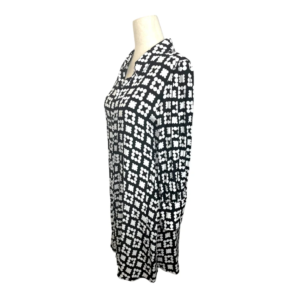 Zara Nadia RARE Blogger Favorite Button Down Shirt Dress Mod Print Black/White - Picture 5 of 8